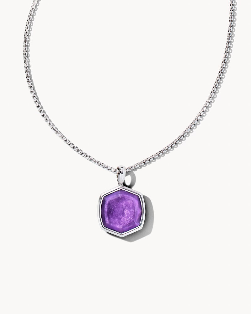 Davis Long Pendant Necklace Rhodium Purple Mica - She Chester