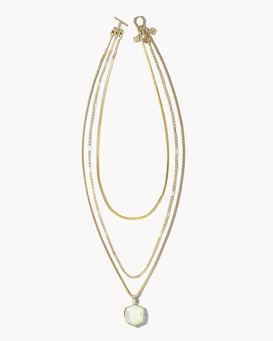 Davis Triple Chain Necklace Gold Iridescent Opalite - She Chester