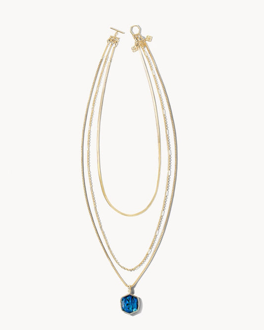 Davis Triple Chain Necklace Gold Navy Abalone - She Chester