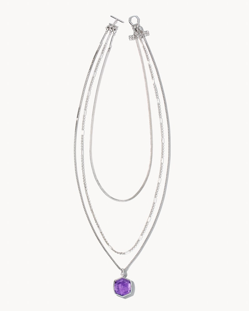 Davis Triple Chain Necklace Rhodium Purple Mica - She Chester