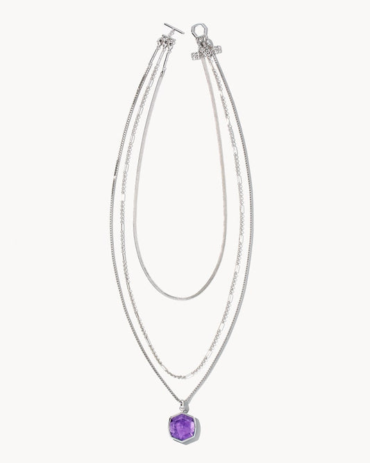 Davis Triple Chain Necklace Rhodium Purple Mica - She Chester