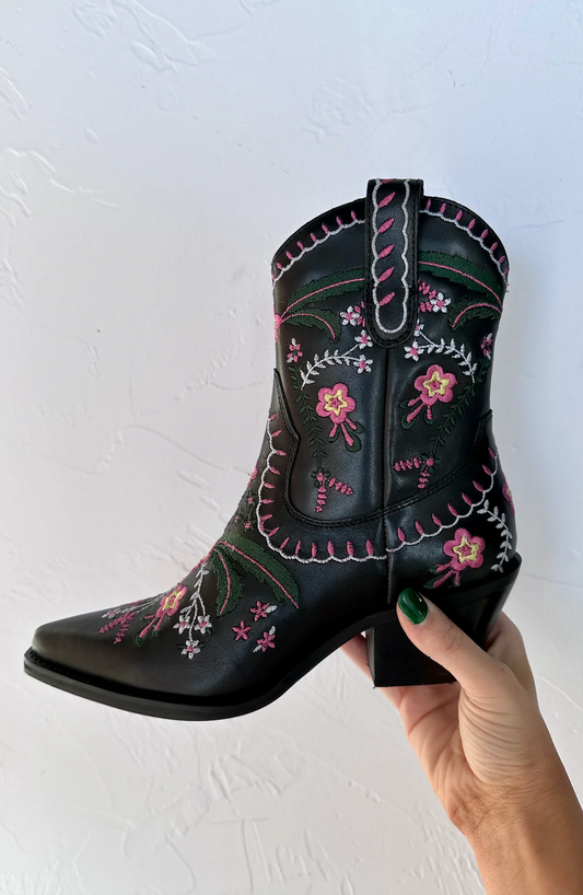 Amber Embroidered Boot - Black -