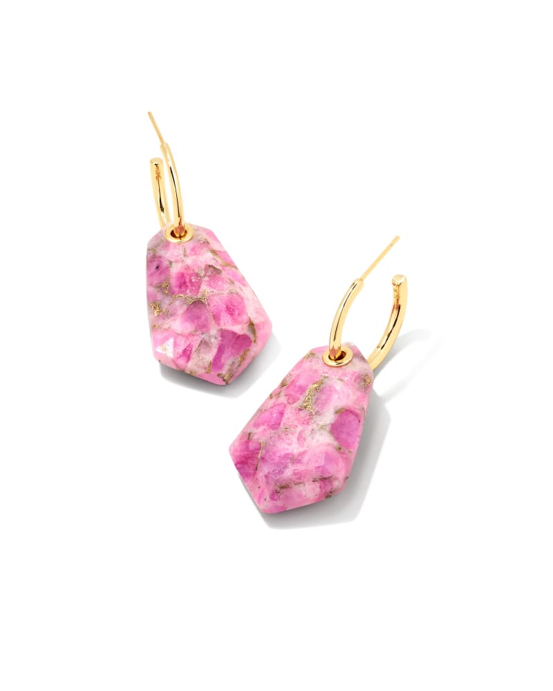 ASHLYN STATEMENT HUGGIE EARRINGS GOLD BRONZE VEINED MAGENTA JADE