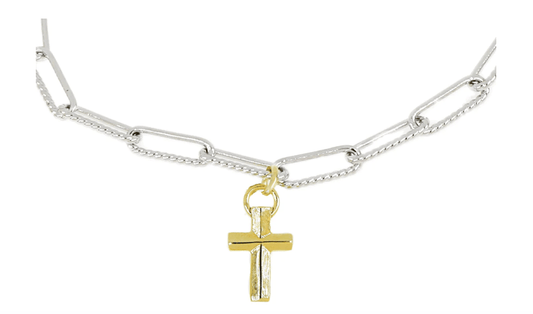 Diamante Cross Charm Silver Necklace N5556 - R003 - She Chester