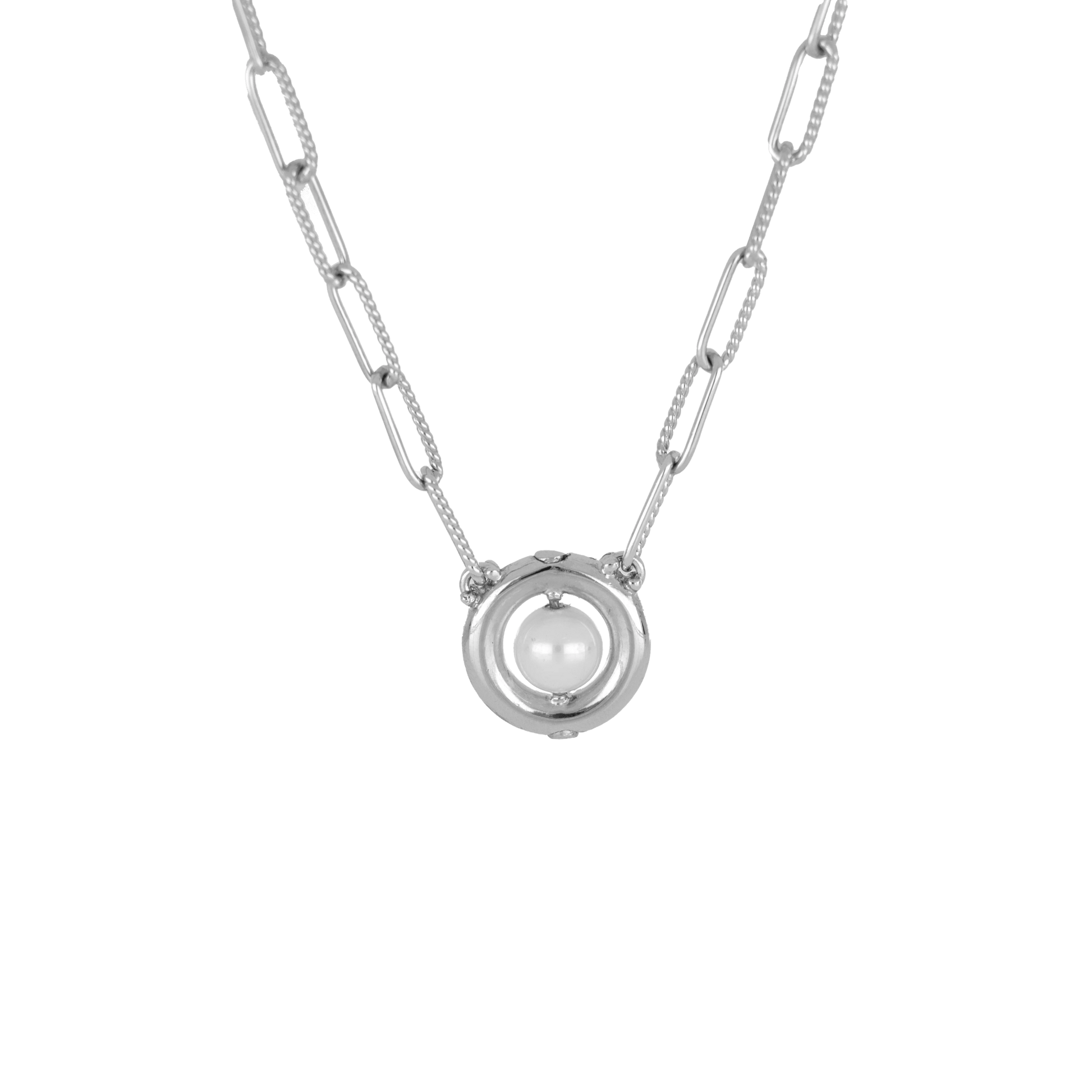 Diamante Pearl Silver Necklace N5596 - RB03 - She Chester