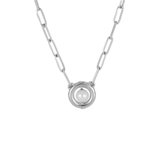 Diamante Pearl Silver Necklace N5596 - RB03 - She Chester