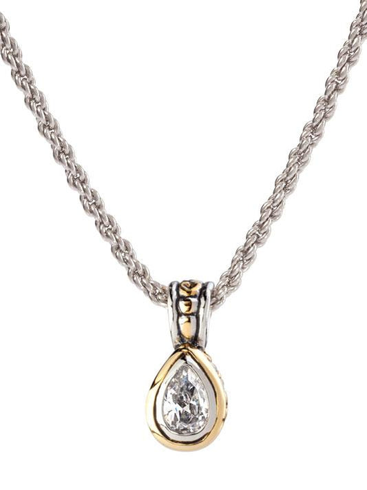 Beijos 9x6mm CZ Pear Shape Bezel Set Pendant Necklace