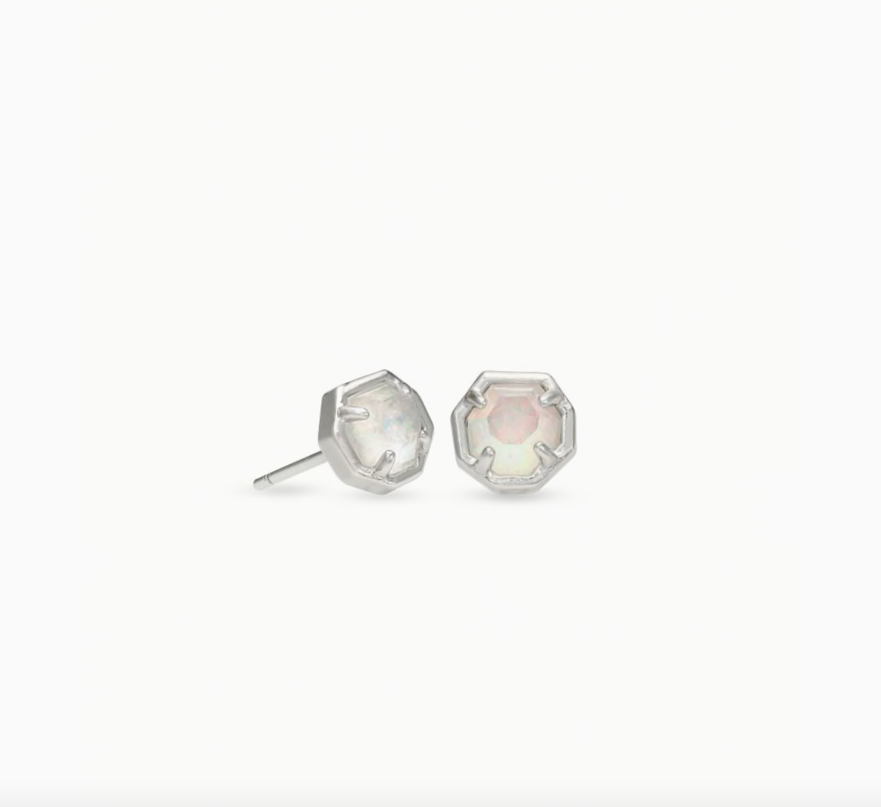 Nola Silver Stud Earrings White Opal Illusion