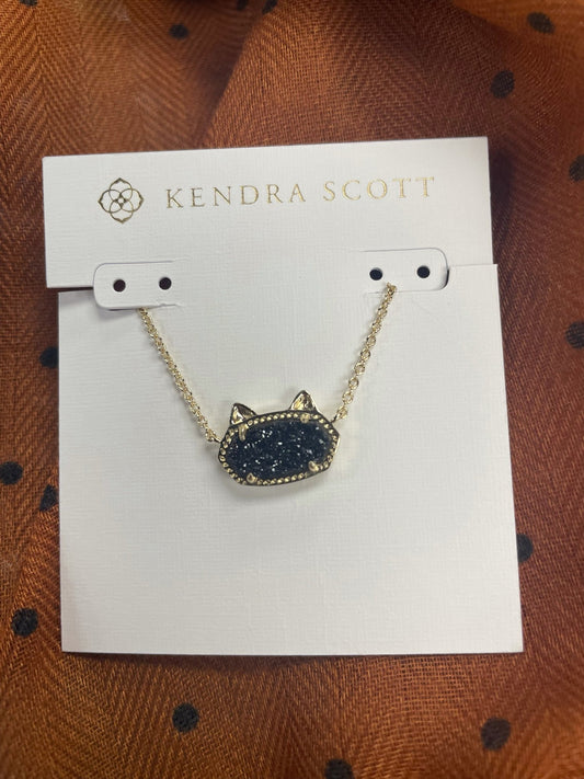 Elisa Cat Necklace Gold Black Drusy - She Chester