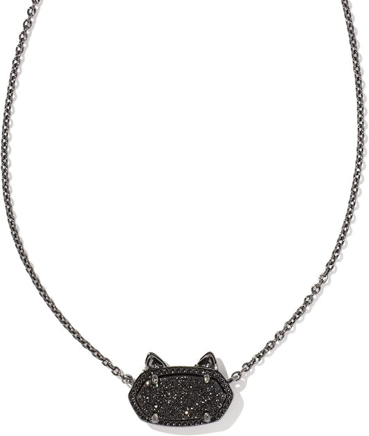 Elisa Cat Necklace - Gunmetal Black Drusy - She Chester