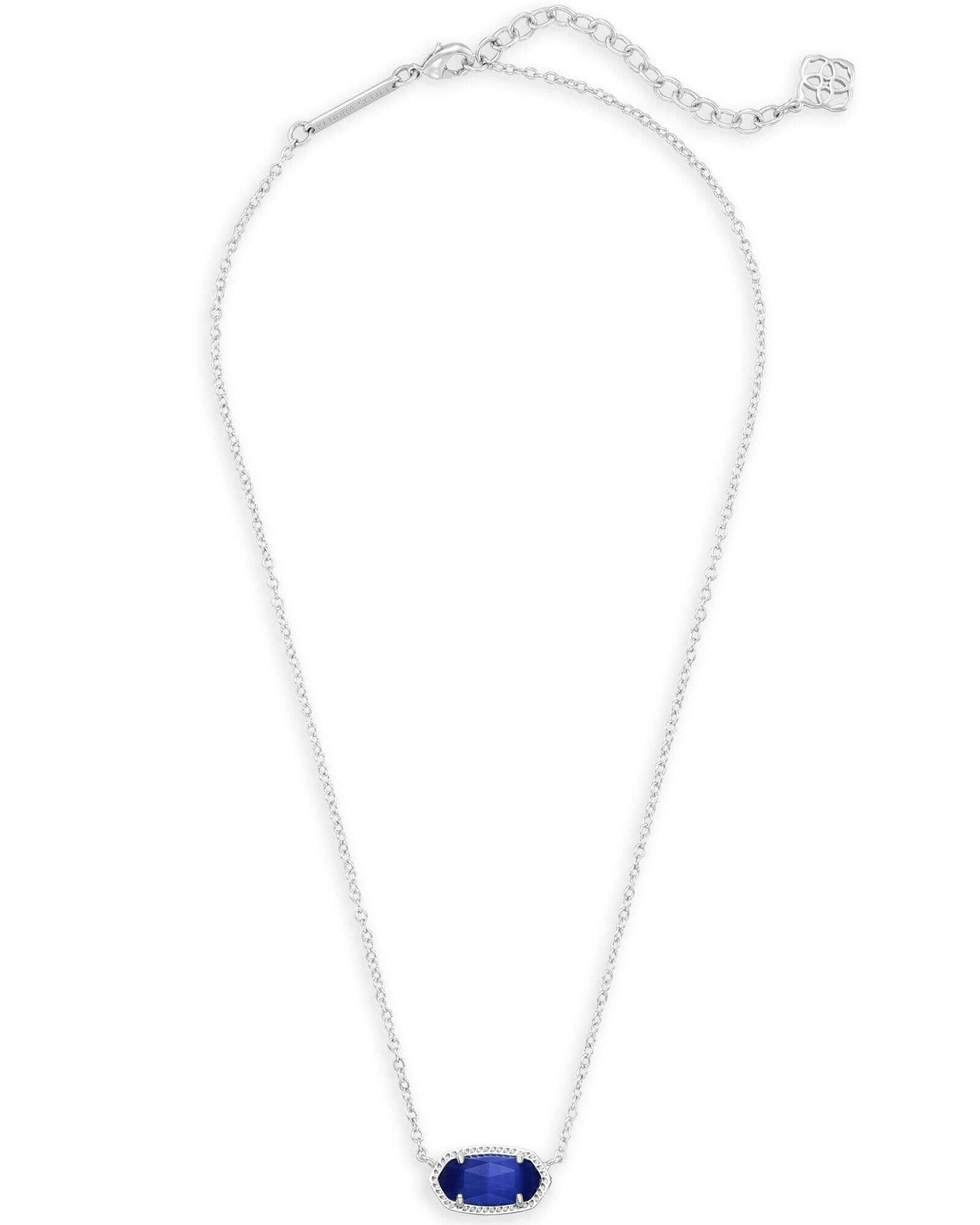 Elisa Silver Pendant Necklace In Cobalt Cats Eye - She Chester