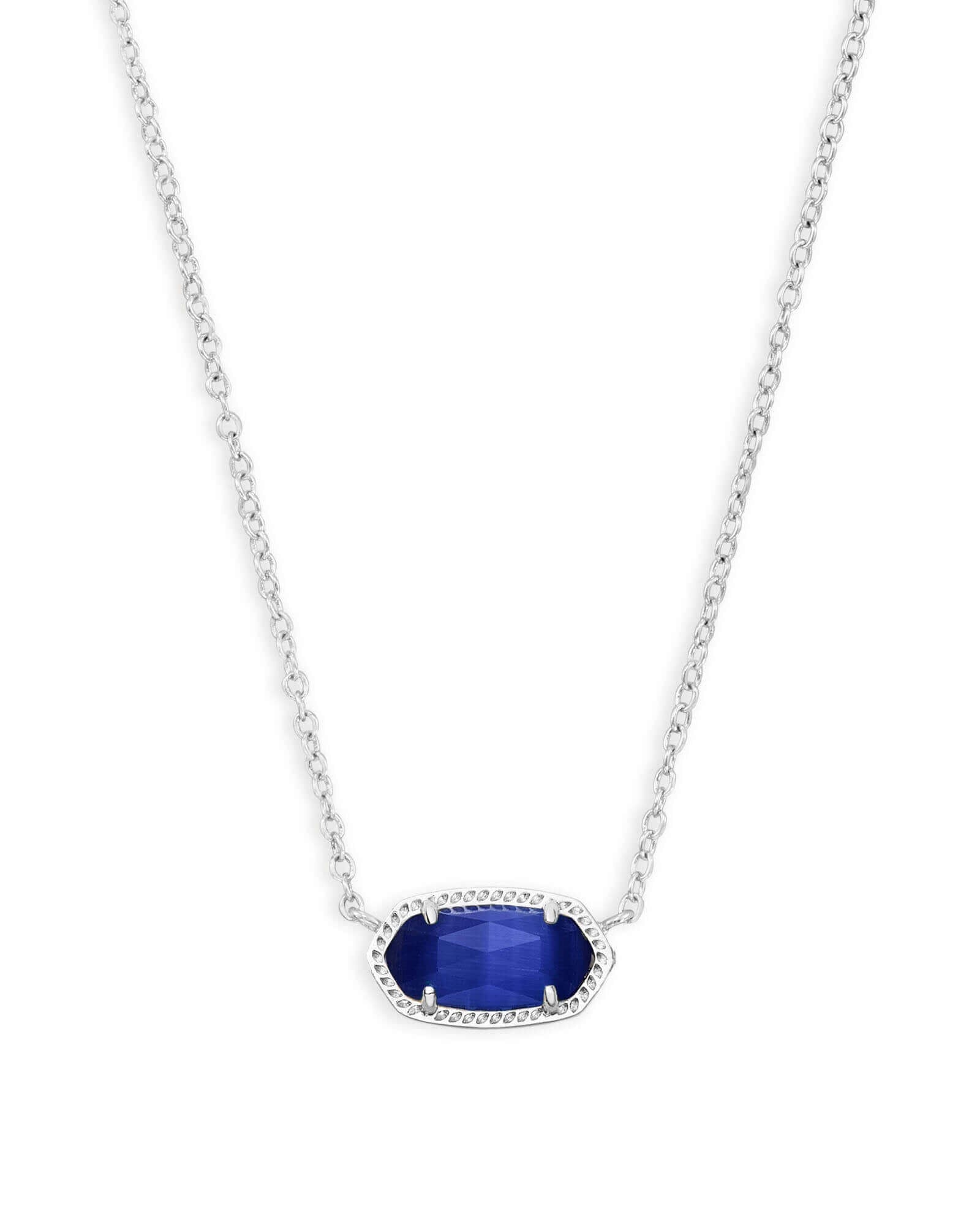 Elisa Silver Pendant Necklace In Cobalt Cats Eye - She Chester