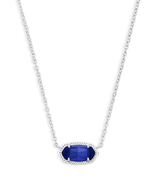 Elisa Silver Pendant Necklace In Cobalt Cats Eye - She Chester