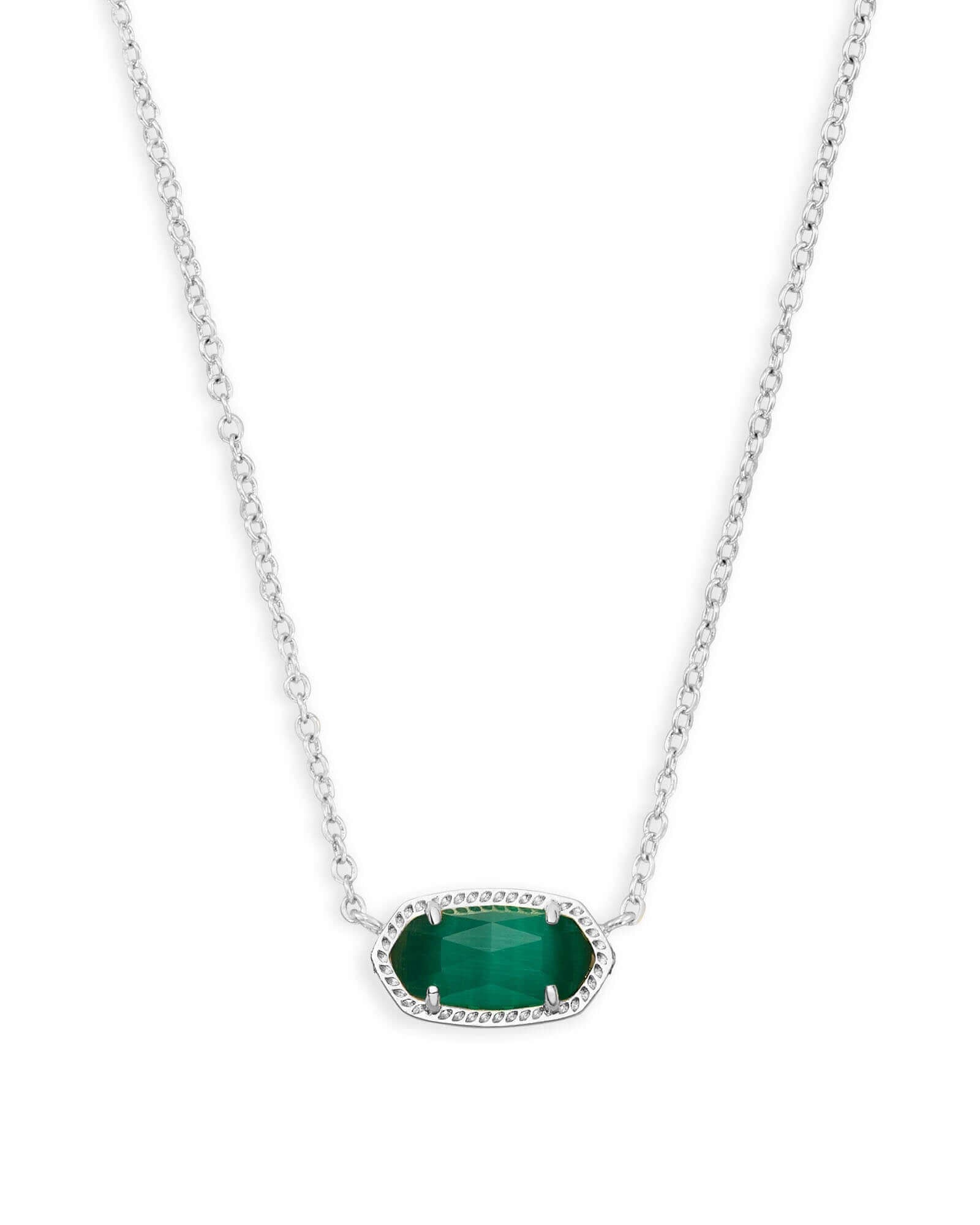 Elisa Silver Pendant Necklace In Emerald Cats Eye - She Chester