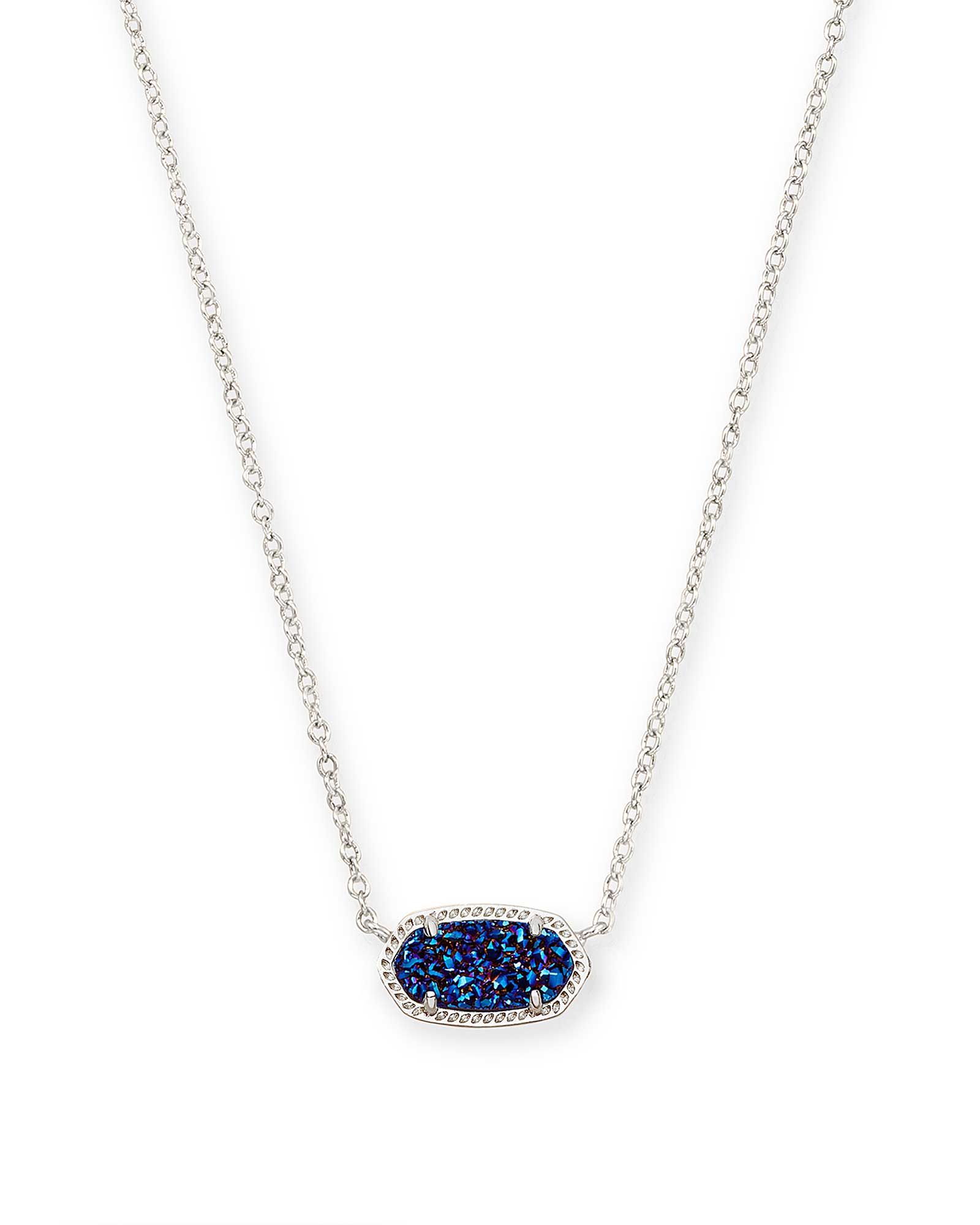 Elisa Silver Pendant Necklace In Indigo Blue Drusy - She Chester