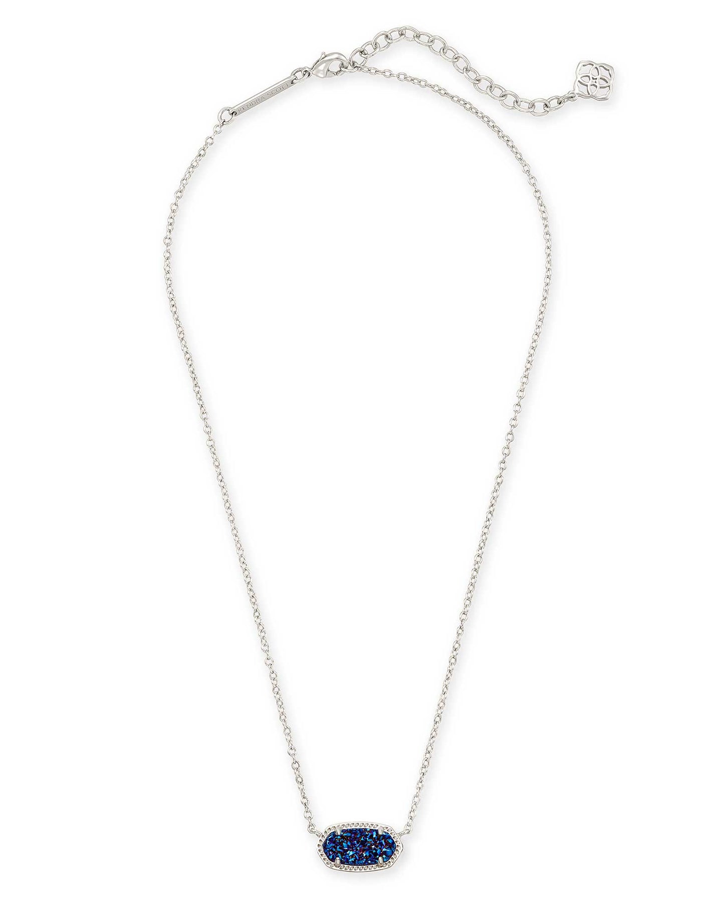 Elisa Silver Pendant Necklace In Indigo Blue Drusy - She Chester