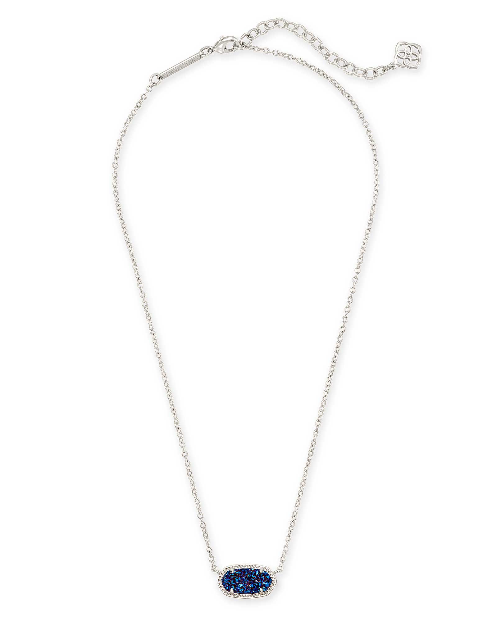 Elisa Silver Pendant Necklace In Indigo Blue Drusy - She Chester