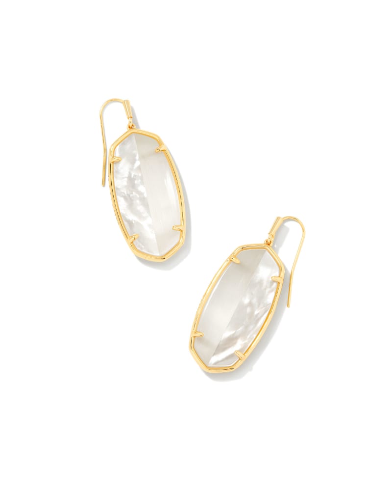 ELLE INTARSIA DROP EARRINGS GOLD WHITE INTARSIA - She Chester