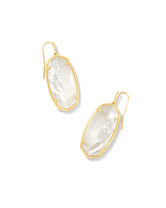 ELLE INTARSIA DROP EARRINGS GOLD WHITE INTARSIA - She Chester
