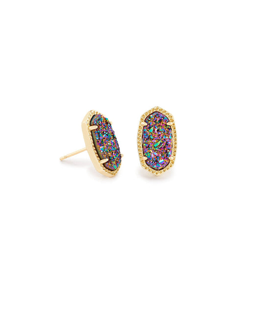 Ellie Gold Stud Earrings In Multicolor Drusy - She Chester