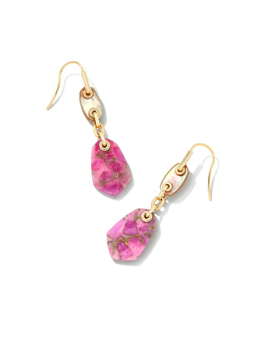 ASHLYN MULTI STONE DROP EARRINGS GOLD MAGENTA MIX