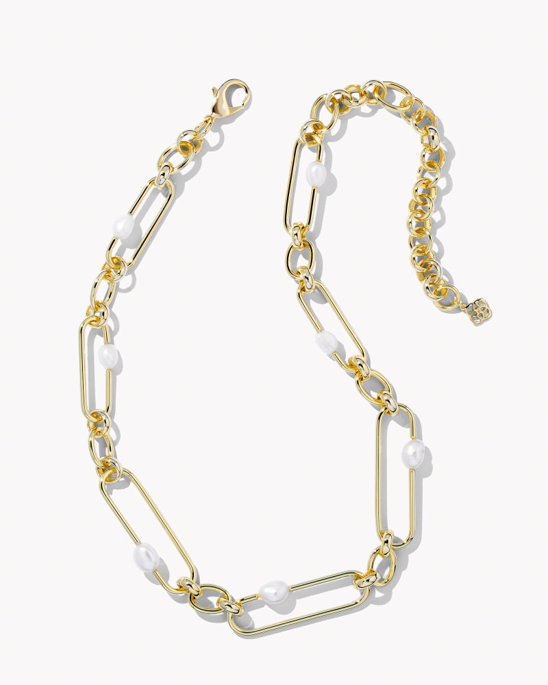 Lindsay Statement Chain Necklace Gold White Pearl