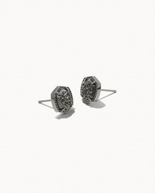 Davie Stud Earrings Gunmetal Black Drusy