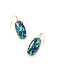 FACETED ELLE DROP EARRINGS GOLD BRONZE VEINED LAPIS TURQUOISE MAGNESITE - She Chester