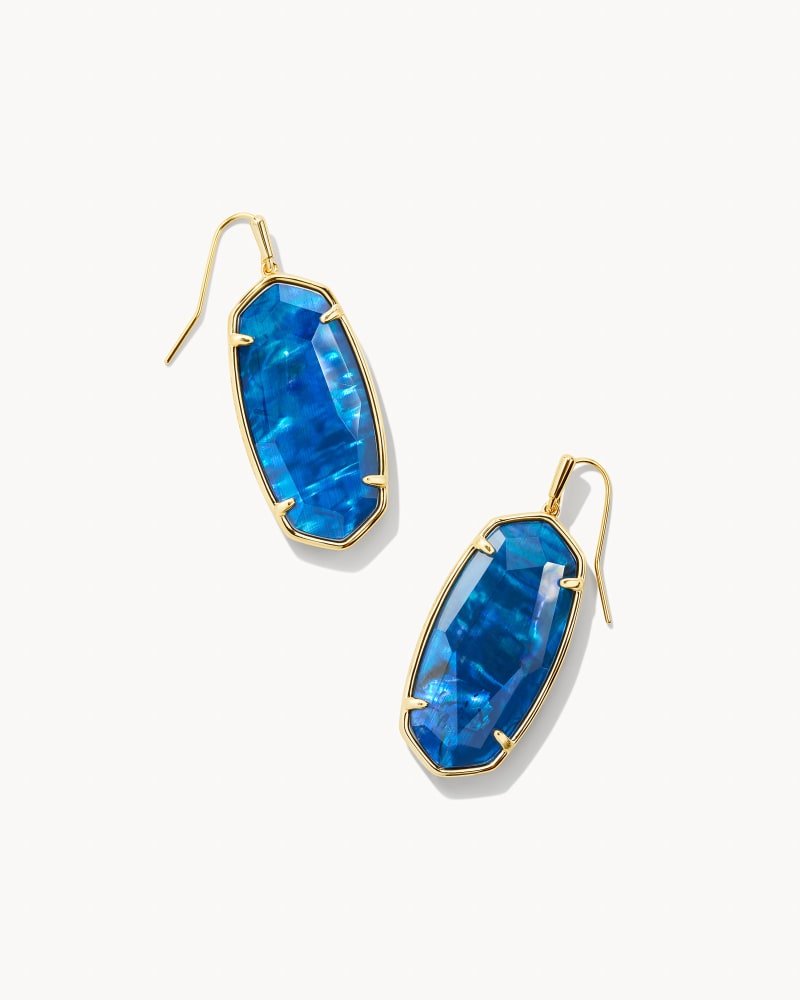 Faceted Elle Drop Earrings Gold Navy Abalone - She Chester