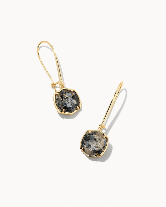 Davis Drop Earrings Gold Black Pyrite