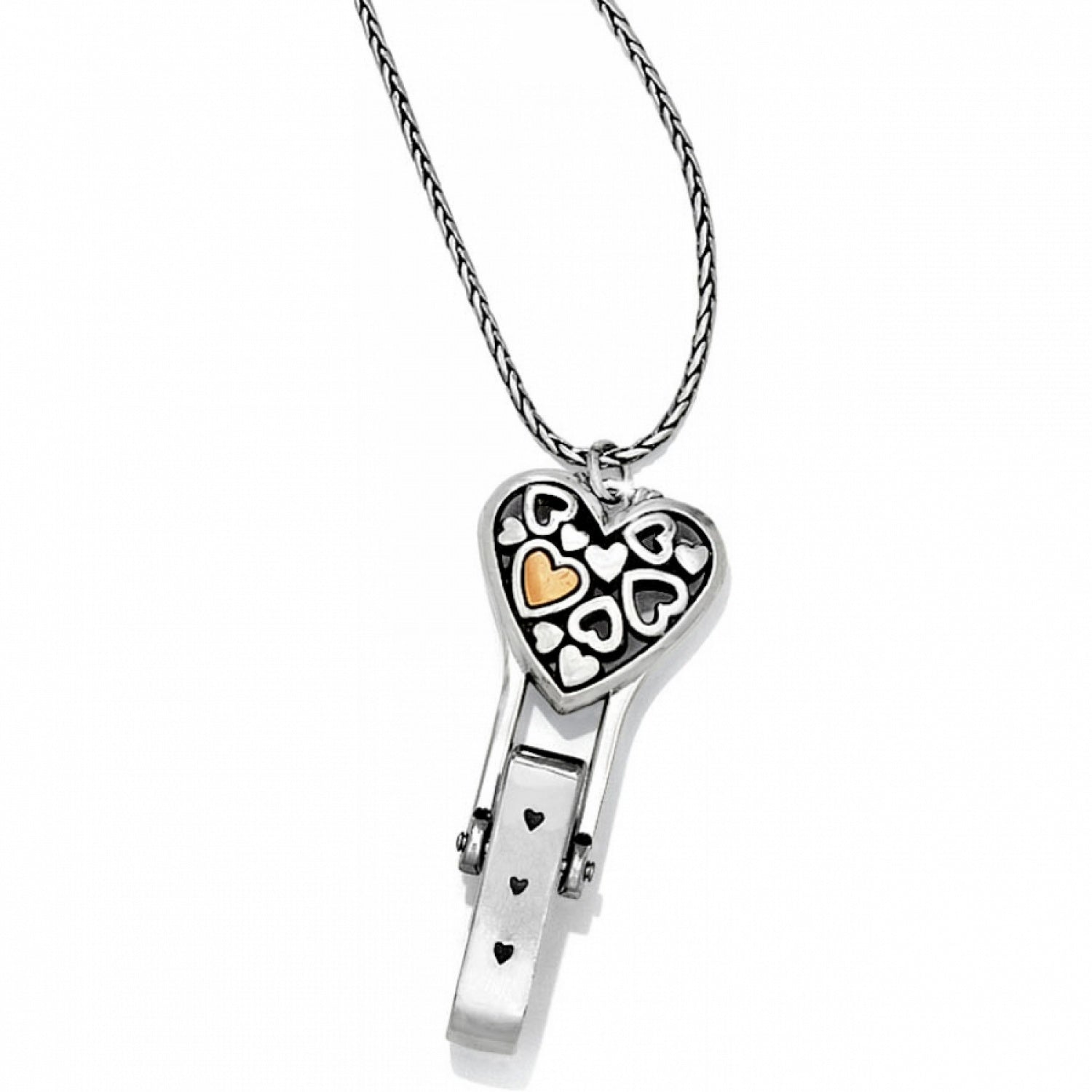 Floating Hearts Badge Clip Necklace - J45951 - She Chester