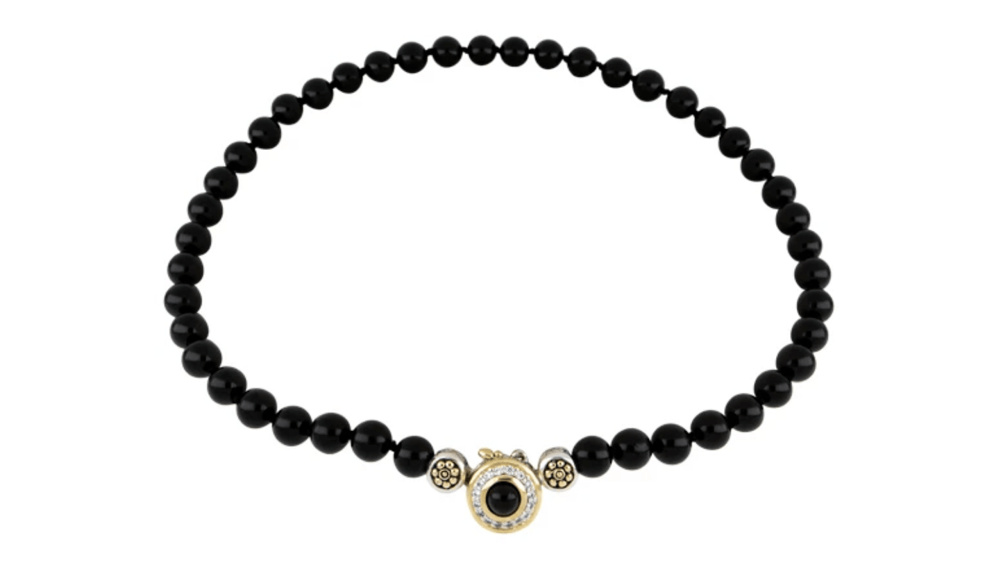 Genuine Black Onyx & Pavé Beaded Strand Necklace N5135 - A5F4 - She Chester