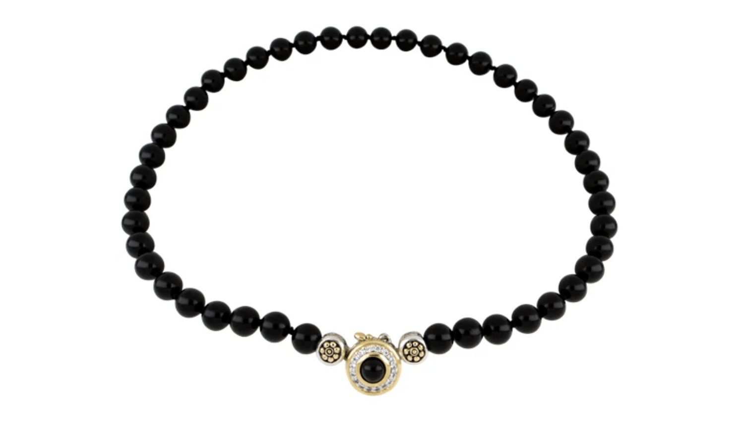 Genuine Black Onyx & Pavé Beaded Strand Necklace N5135 - A5F4 - She Chester