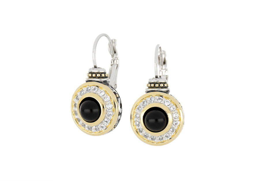 Genuine Black Onyx & Pavé French Wire Earrings F5129 - A5F0 - She Chester