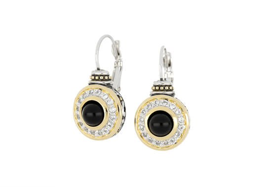 Genuine Black Onyx & Pavé French Wire Earrings F5129 - A5F0 - She Chester