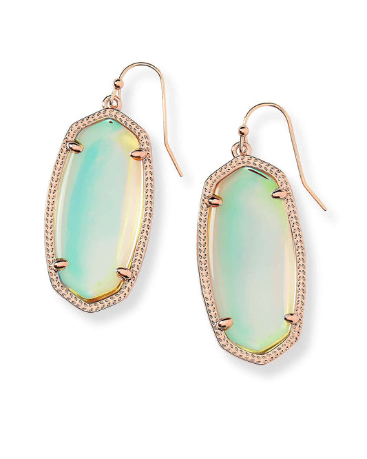 Elle Rose Gold Drop Earrings In Dichroic Glass