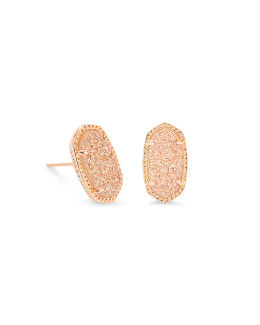 Ellie Rose Gold Stud Earrings In Sand Drusy