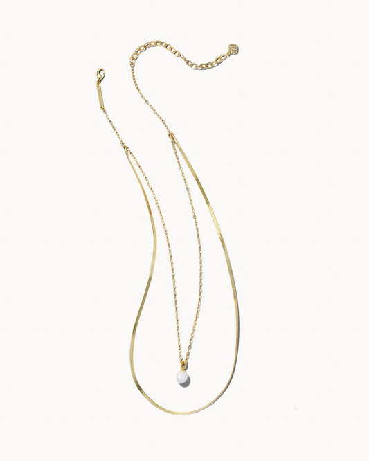 Lindsay Multi Strand Necklace Gold White Pearl - She Chester