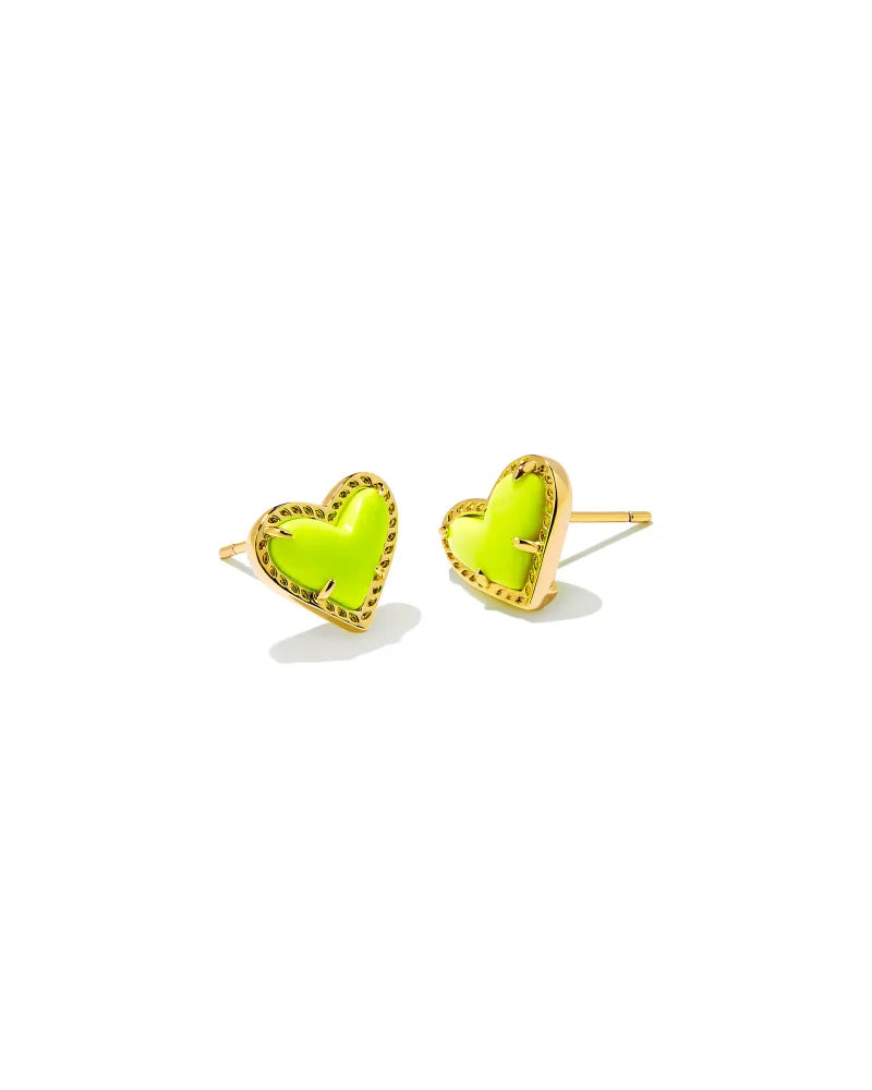 Ari Heart Stud Earrings Gold Neon Yellow