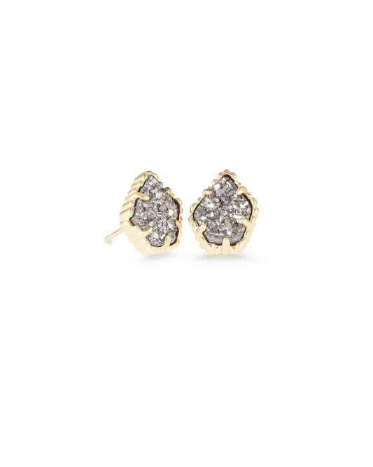 Tessa Gold Stud Earrings In Platinum Drusy - She Chester
